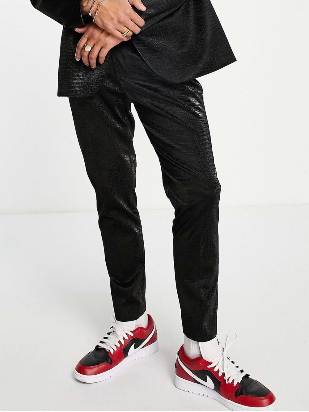 NWT - ASOS DESIGN oversized tapered suit pants with croc faux leather in blac